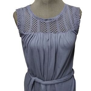 GAP Crochet Dress Women's XS Blue Tie Waist Sleeveless Nautical Sweater Dress